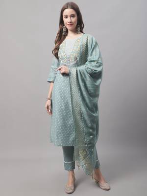 Sea Green embroidered chanderi modal salwar suit 2