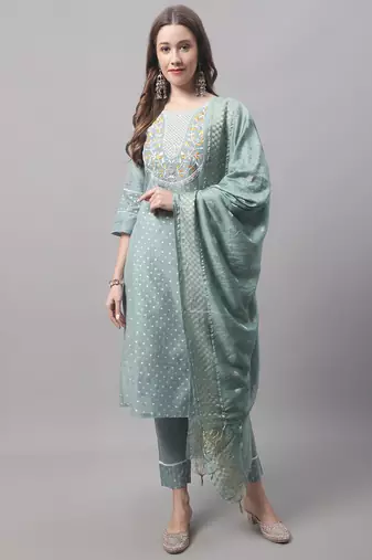 Sea Green embroidered chanderi modal salwar suit
