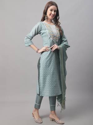 Sea Green embroidered chanderi modal salwar suit 3