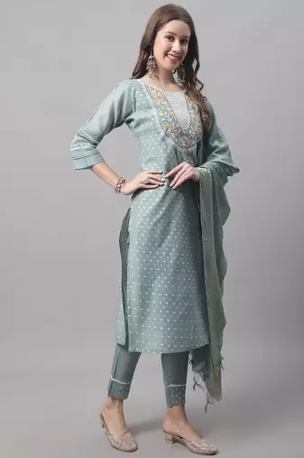 Sea Green embroidered chanderi modal salwar suit