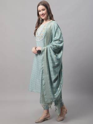 Sea Green embroidered chanderi modal salwar suit 4