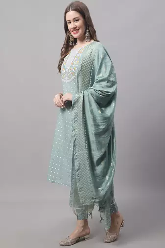 Sea Green embroidered chanderi modal salwar suit