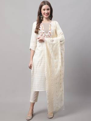 White embroidered chanderi modal salwar suit 1
