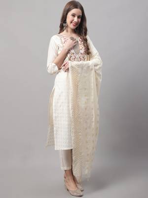 White embroidered chanderi modal salwar suit 3