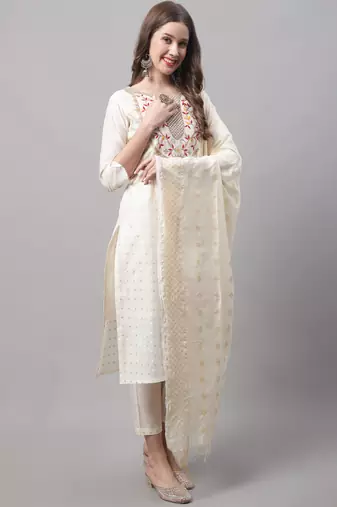 White embroidered chanderi modal salwar suit