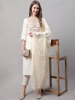 White embroidered chanderi modal salwar suit 4