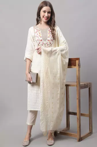 White embroidered chanderi modal salwar suit