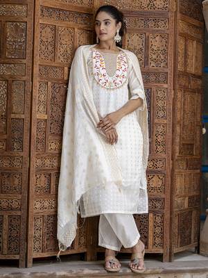 White embroidered chanderi modal salwar suit 1