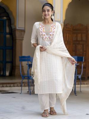 White embroidered chanderi modal salwar suit 2