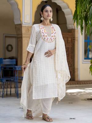 White embroidered chanderi modal salwar suit 3