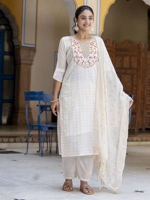 White embroidered chanderi modal salwar suit 4