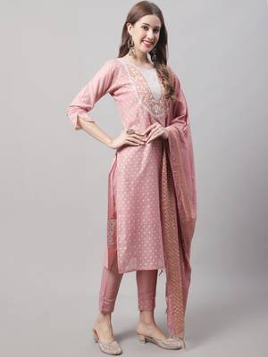 Peach embroidered chanderi modal salwar suit 1