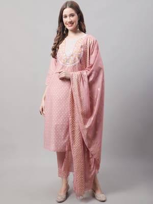 Peach embroidered chanderi modal salwar suit 2