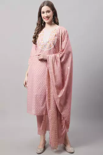 Peach embroidered chanderi modal salwar suit