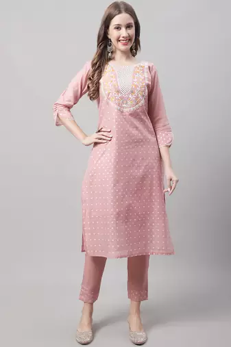 Peach embroidered chanderi modal salwar suit