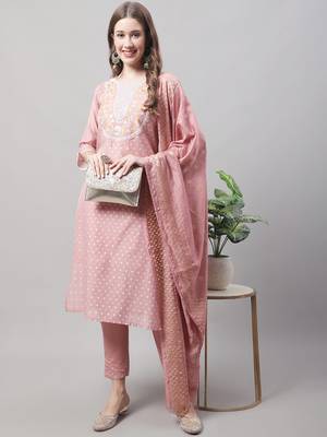 Peach embroidered chanderi modal salwar suit 4