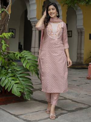 Peach embroidered chanderi modal salwar suit 1