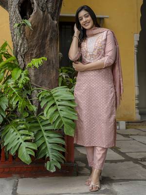 Peach embroidered chanderi modal salwar suit 2
