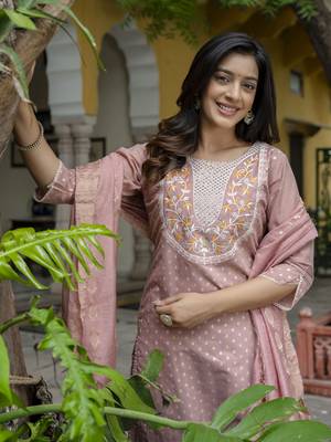 Peach embroidered chanderi modal salwar suit 3