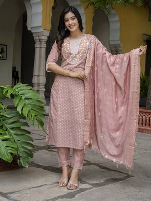 Peach embroidered chanderi modal salwar suit 4