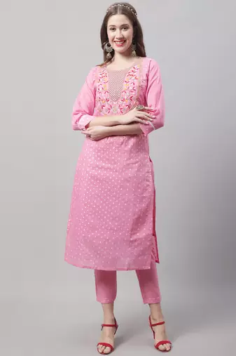 Pink embroidered chanderi modal salwar suit
