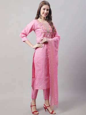 Pink embroidered chanderi modal salwar suit 3