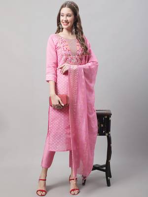 Pink embroidered chanderi modal salwar suit 4