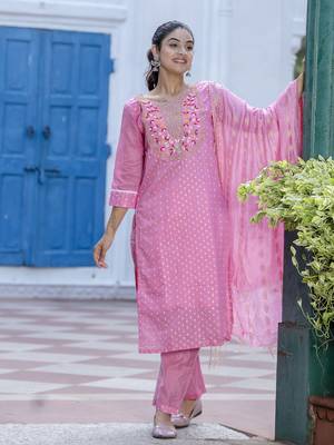 Pink embroidered chanderi modal salwar suit 1