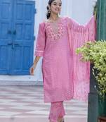 Pink embroidered chanderi modal salwar suit