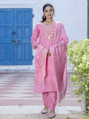 Pink embroidered chanderi modal salwar suit 2
