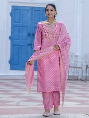 Pink embroidered chanderi modal salwar suit 4