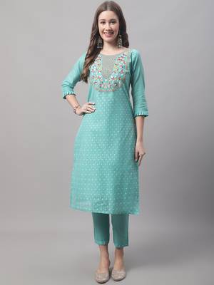 Blue embroidered chanderi modal salwar suit 2
