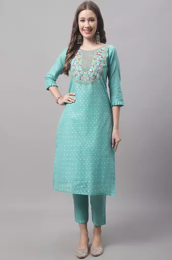 Blue embroidered chanderi modal salwar suit