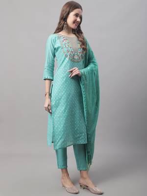 Blue embroidered chanderi modal salwar suit 3