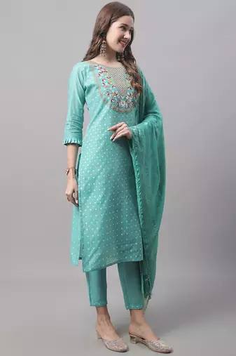 Blue embroidered chanderi modal salwar suit