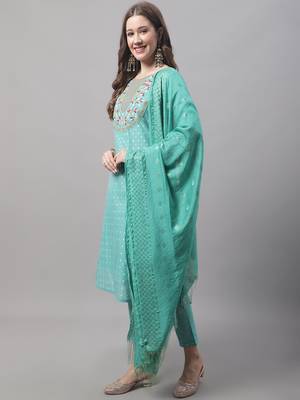 Blue embroidered chanderi modal salwar suit 4