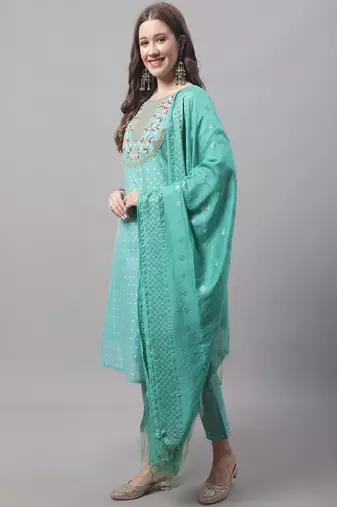 Blue embroidered chanderi modal salwar suit