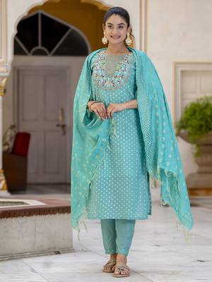 Blue embroidered chanderi modal salwar suit 1