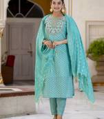 Blue embroidered chanderi modal salwar suit