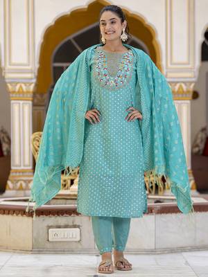 Blue embroidered chanderi modal salwar suit 2