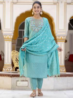 Blue embroidered chanderi modal salwar suit 3