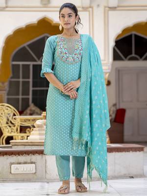 Blue embroidered chanderi modal salwar suit 4