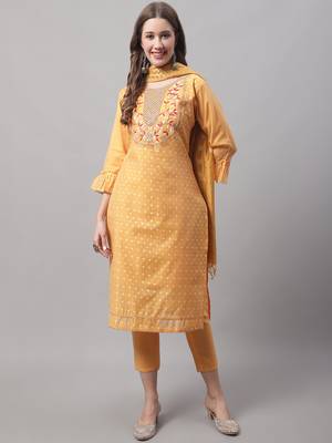 Yellow embroidered chanderi modal salwar suit 1