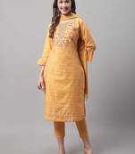 Yellow embroidered chanderi modal salwar suit