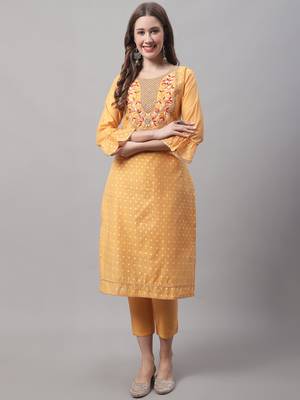 Yellow embroidered chanderi modal salwar suit 2