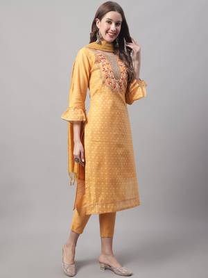 Yellow embroidered chanderi modal salwar suit 3