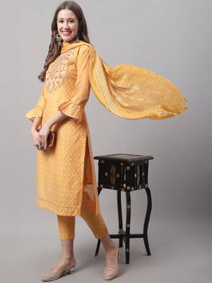 Yellow embroidered chanderi modal salwar suit 4