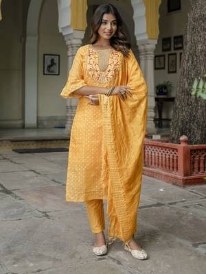 Yellow embroidered chanderi modal salwar suit 1