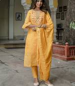 Yellow embroidered chanderi modal salwar suit
