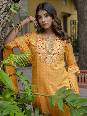 Yellow embroidered chanderi modal salwar suit 3